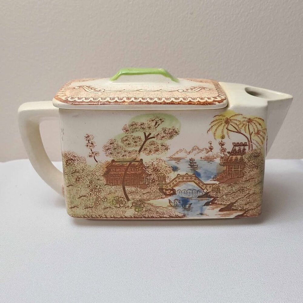 Vintage Japanese Gardens Rectangular Ceramic Creamer 6.25in x 2in x 3.5inH - Picture 2 of 8